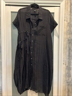Why Black Button-Front Tie-Waist Shirt Dress